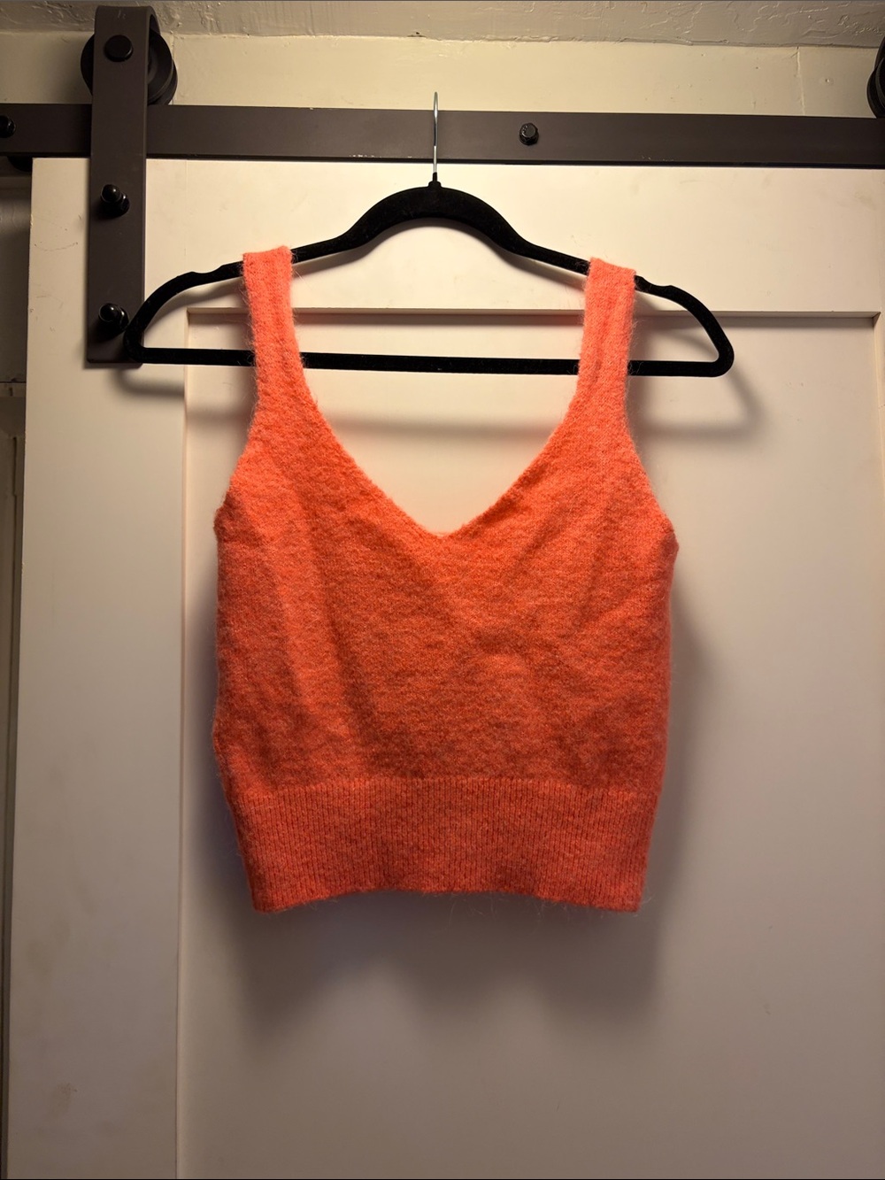 Mango Coral Fuzzy V-Neck Knit Tank
